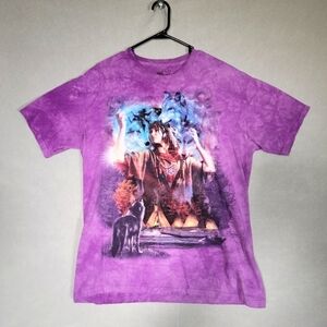 Vintage The Mountain Indian Spirit Wolf Purple Tie Dye Shirt USA Y2K Size Large